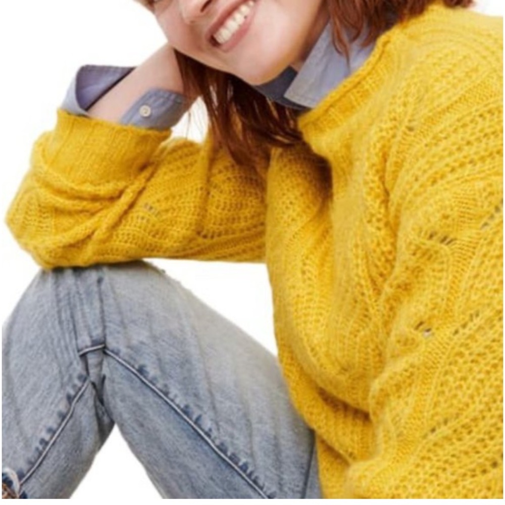 J Crew Pointelle Mock Neck Cable Knit Alpaca Sweater